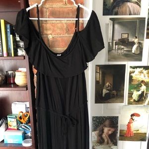 Black Ruffle Off-the-Shoulder Jumpsuit